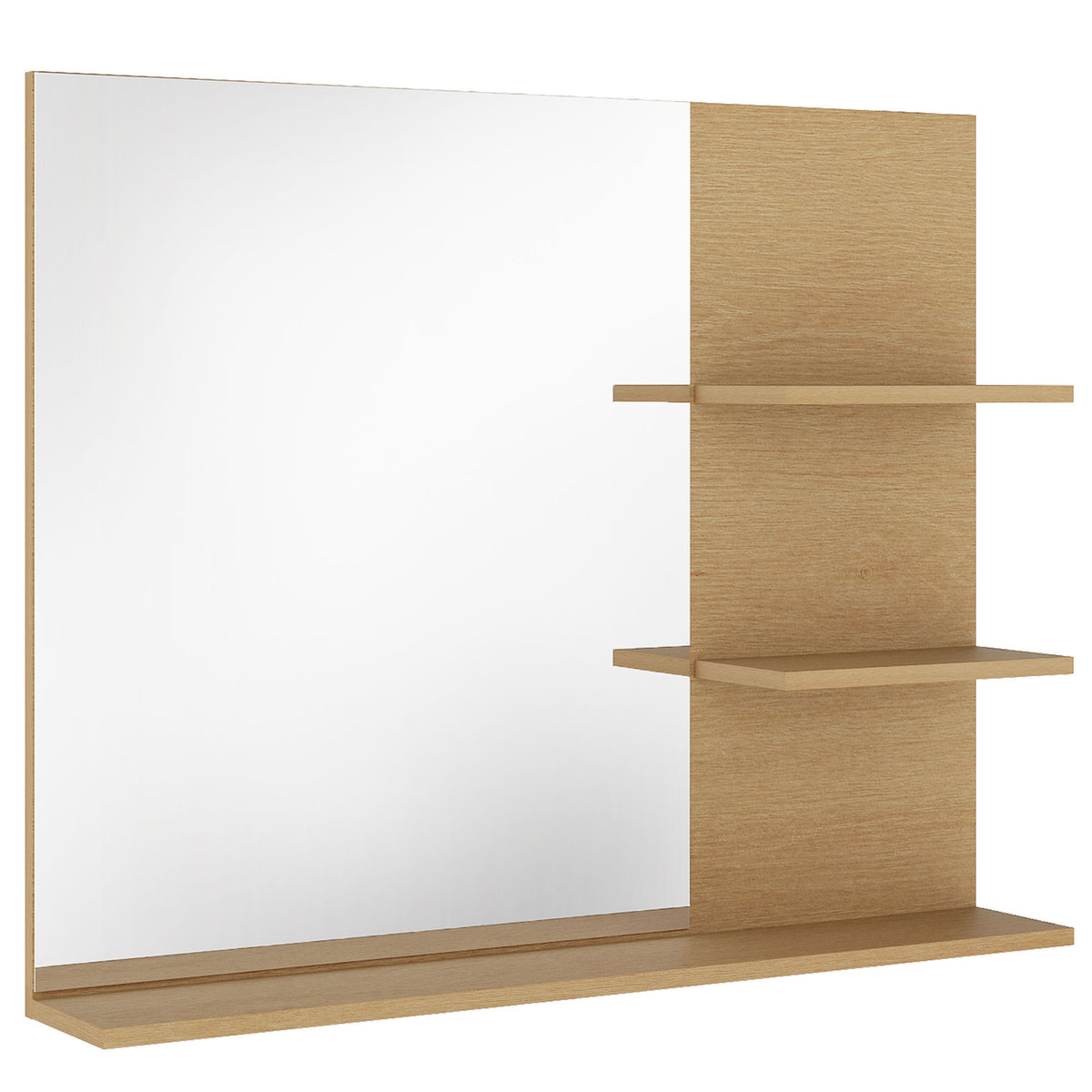 Miroir Salle de Bain avec 3 Étagères 60 x 48 cm, Miroir Mural Modern pour chambre à coucher, bureau, Chêne