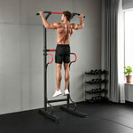 Station de musculation multifonctions barre de traction chaise romaine hauteur réglable acier noir rouge