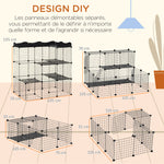 Lot de 2 cages parc enclos pour petits animaux chats visons modulable 3 niveaux 2 portes rampe fil métallique noir