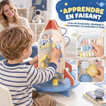 Rocket-Themed Wooden Activity Cube, Educational Cube with Shape Sorter and Bead Maze, for Ages 2 to 6