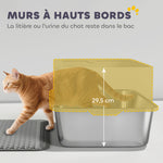 Bac à litière XL en acier inoxydable, maison de toilette pour grand chat, nettoyage facile 60,2 x 40,2 x 29,5 cm, gris