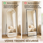 Miroir de Sol Arqué Pleine Longueur 160x60cm, Grand Miroir sur Pied ou Mural, Cadre Effet Velours, Verre Trempé, Crème