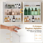 Armoire murale salle de bain avec miroir et éclairage LED, anti-buée, étagères réglables, 50 x 15 x 60 cm, blanc