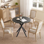 Table à Manger Ronde pour 2 Personnes avec Plateau Aspect Bois et Piètement Croisé en Acier, Noir