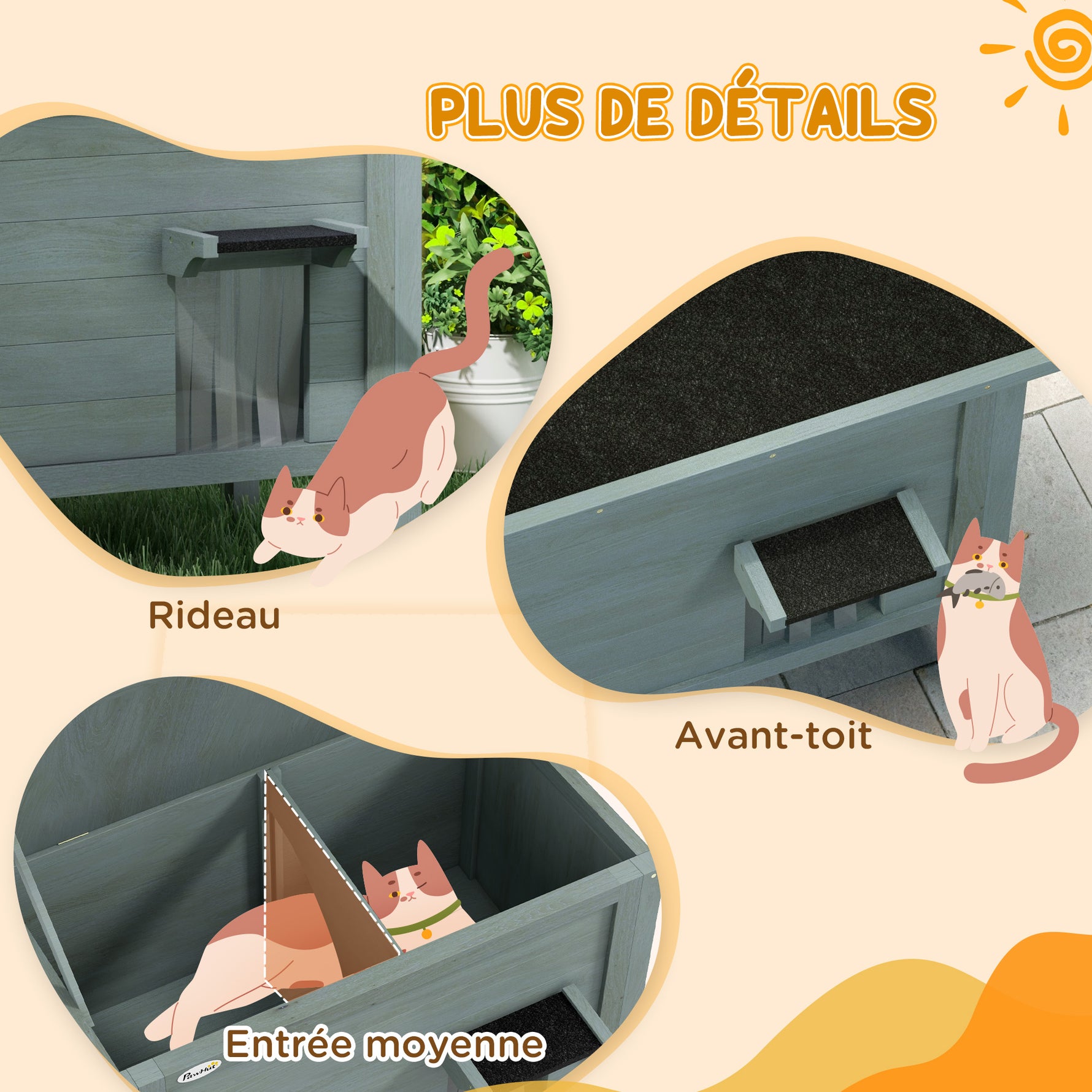 Maison pour chats niche d'extérieur en bois surélevée avec toit ouvrable isolée  85 x 50 x 68,5 cm gris foncé et noir