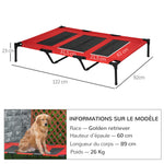 Lit sur pieds XXL pour chien chat lit de camp animal 122L x 92l x 23H cm rouge