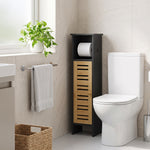Meuble de salle de bain avec support papier toilette barre amovible 3 Niveaux + Sortie Papier, 78H cm, Bambou noir