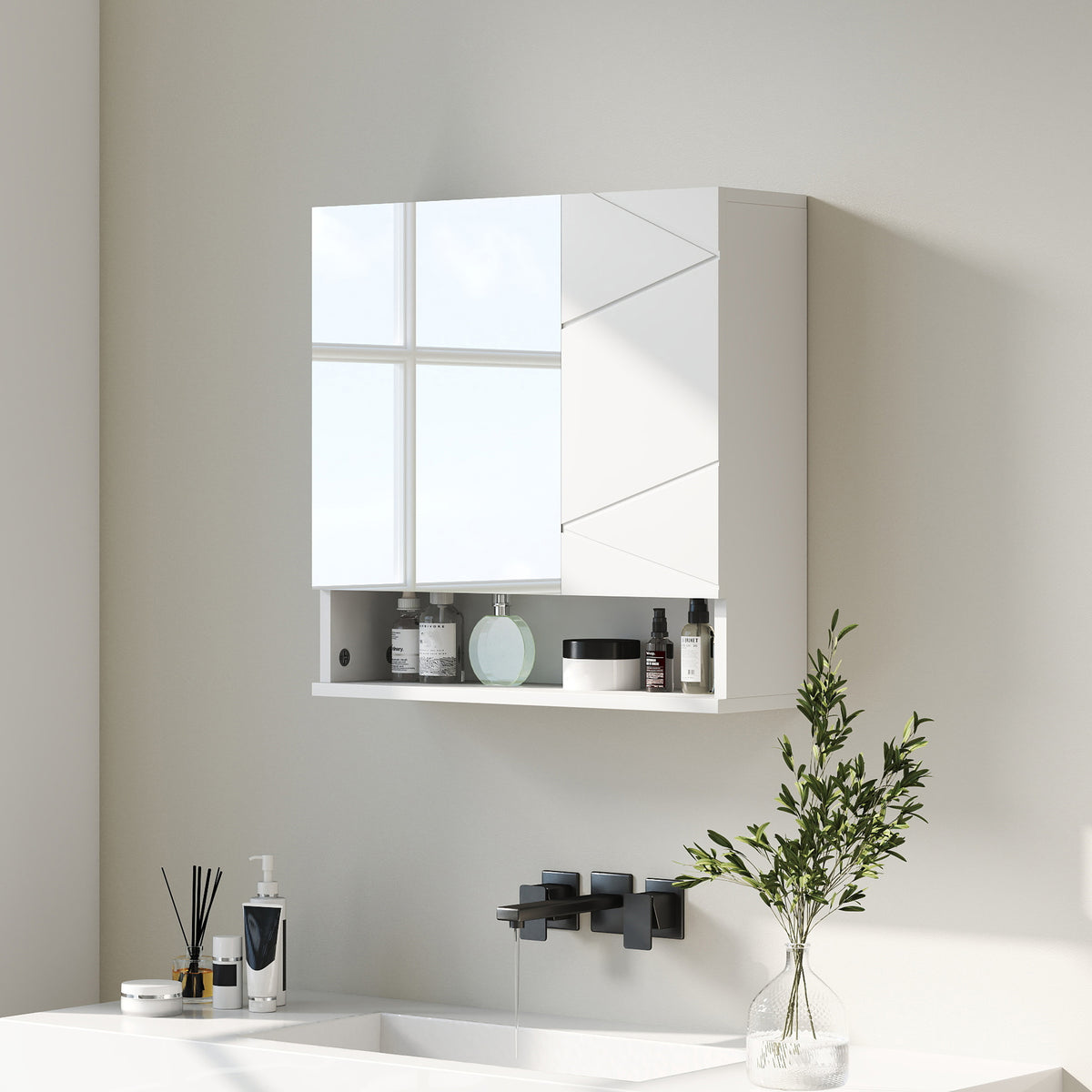 Armoire murale miroir de salle de bain placard de rangement 2 portes 55 x 17 x 55 cm blanc