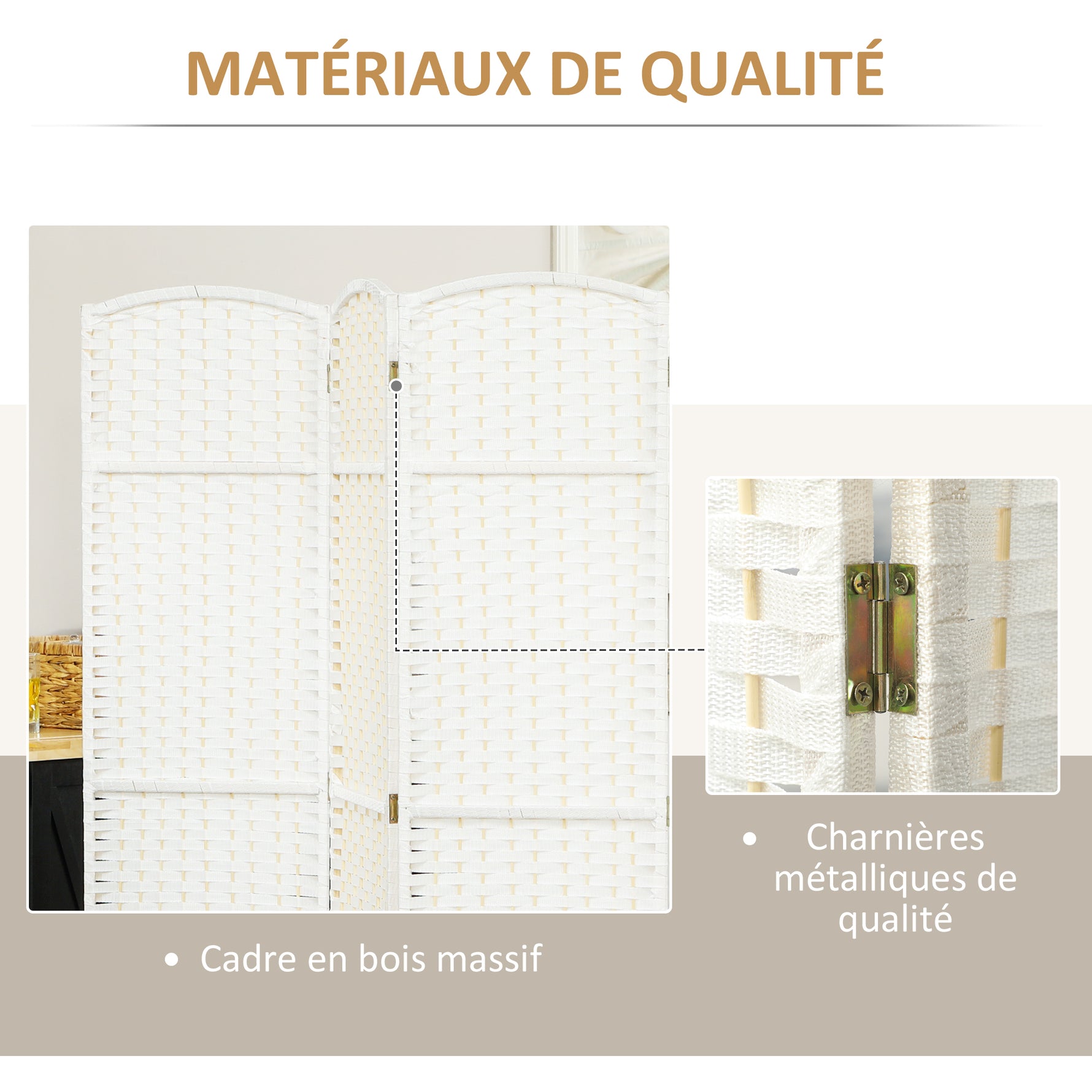 Paravent interieur en bois 6 panneaux 240 x 170 cm séparateur de pièce pliable pour salon, chambre à coucher, naturel