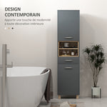 Colonne salle de bain, meuble salle de bain rangement avec 2 placards, tiroir et 2 compartiments ouverts, gris