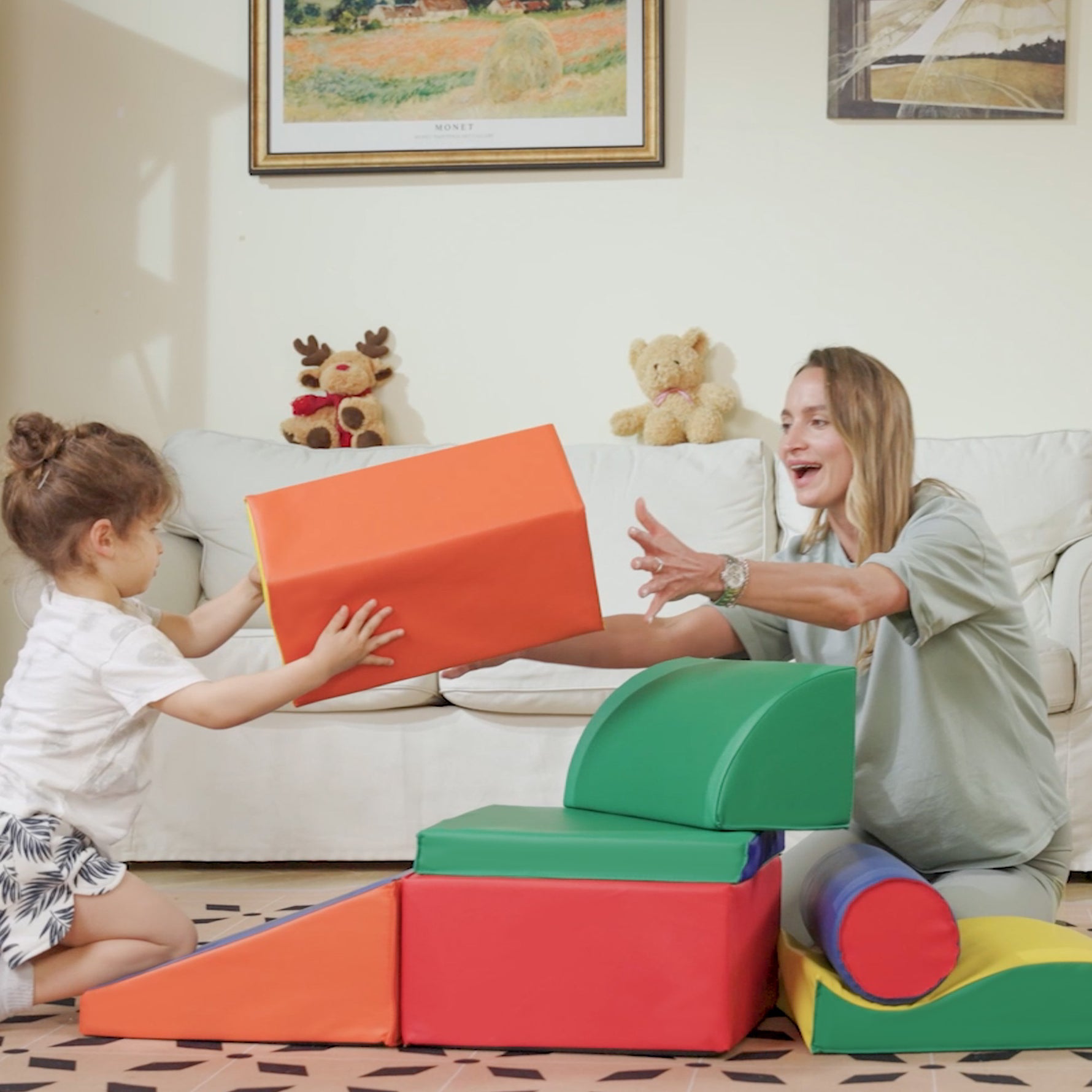 7PCS Module motricité bébé parcours motricité bébé blocs de construction en mousse EPE avec housse en polyuréthane - jouets éducatifs pour enfants d'âge préscolaire, multicolore