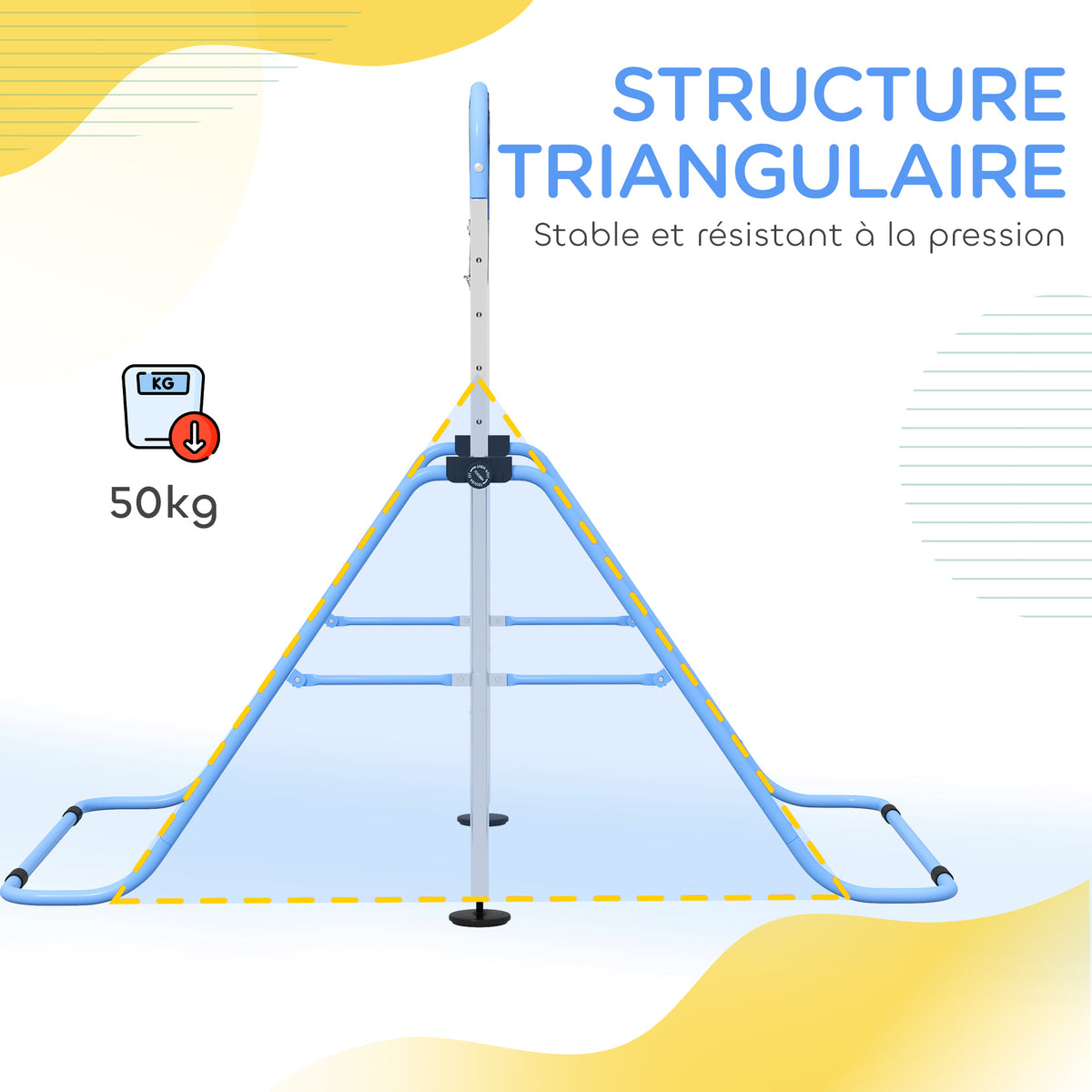 Barre de gymnastique pour enfants, barre horizontale pliable à hauteur réglable avec anneaux de gymnastique, bleu