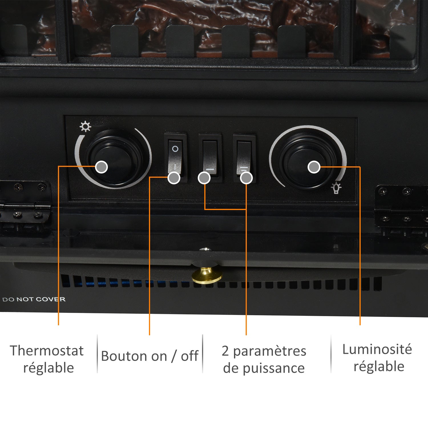 Cheminée électrique à Effet de Flamme poêle Style rétro Thermostat 1000/2000 W Anti surchauffe Noir