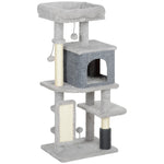 Arbre à chat, tour de jeux, hauteur de 104 cm, avec lit maison, brosse de toilettage,  44l x 34P x 104H cm, gris clair