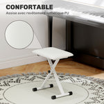 Tabouret piano pliable, banc piano réglable en hauteur, siège rembourré en PU, 39 x 29 x 37-47 cm, blanc