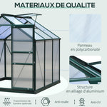 Serre de jardin polycarbonate 190 x 192 x 201 cm résistant aux UV 30+ fondation renforcé gouttière vert foncé