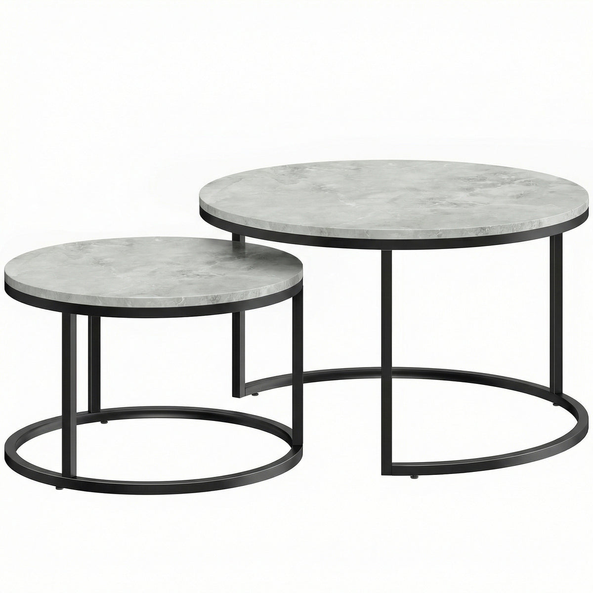 Lot de 2 tables basses gigognes empilable design industriel pieds en métal gris