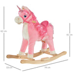 Cheval à Bascule modèle Licorne avec Sons Authentiques Selle Grand Confort Bois de peuplier Rose dim. L74 x l33 x 62H cm