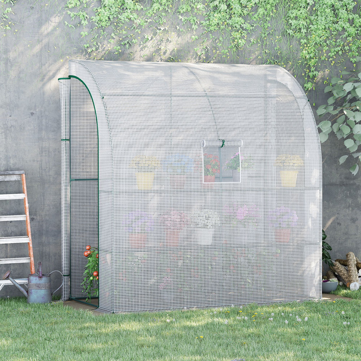 Serre de jardin PE avec étagères 3 niveaux, serre de balcon, bâche renforcée 140 g/m², châssis en acier blanc