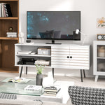 Meuble TV pour télévision jusqu'à 65 pouces avec 2 compartiments ouverts et 1 étagère réglable 145x38x65 cm Blanc
