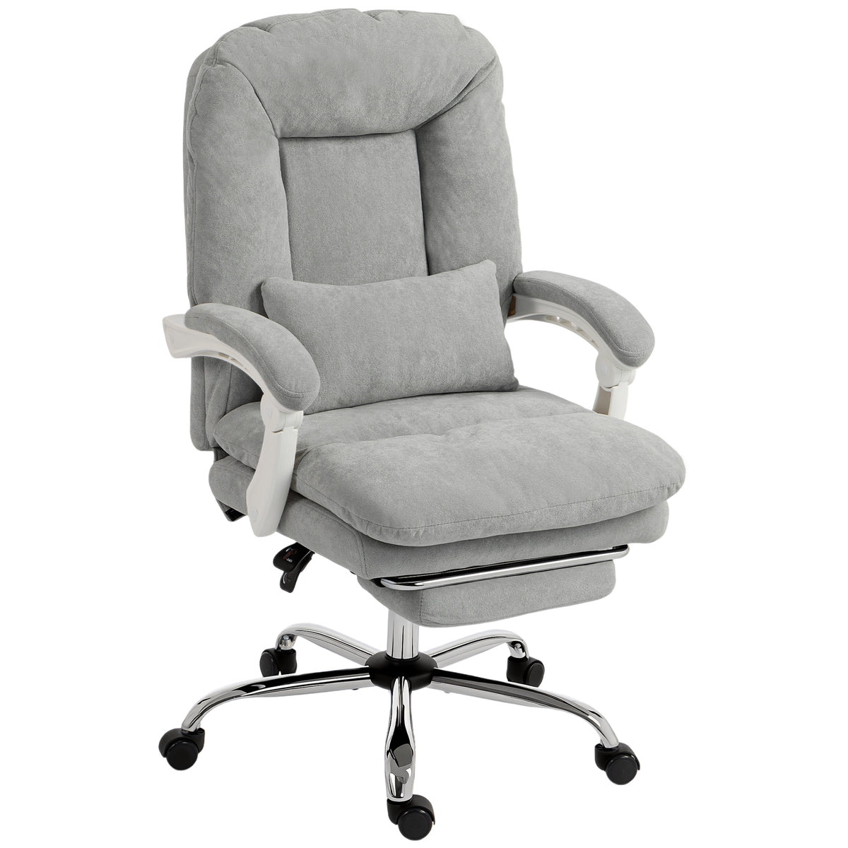 Chaise bureau ergonomique, fauteuil de bureau inclinable en velours avec support lombaire, hauteur réglable, gris clair