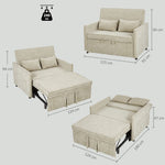 Canapé Convertible 2 Places, Canapé-Lit 3 en 1 Chenille 125 cm avec Dossier Réglable, Assise Large, 2 Oreillers, Crème