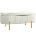 Banc de rangement, bout de lit en velours avec couvercle, pieds en métal, capacité 72 L, 108x44x43,5cm, crème-0