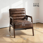 Fauteuil salon, fauteuil d'appoint rembourré en PU avec large assise, coussin épais et structure en bois massif, marron