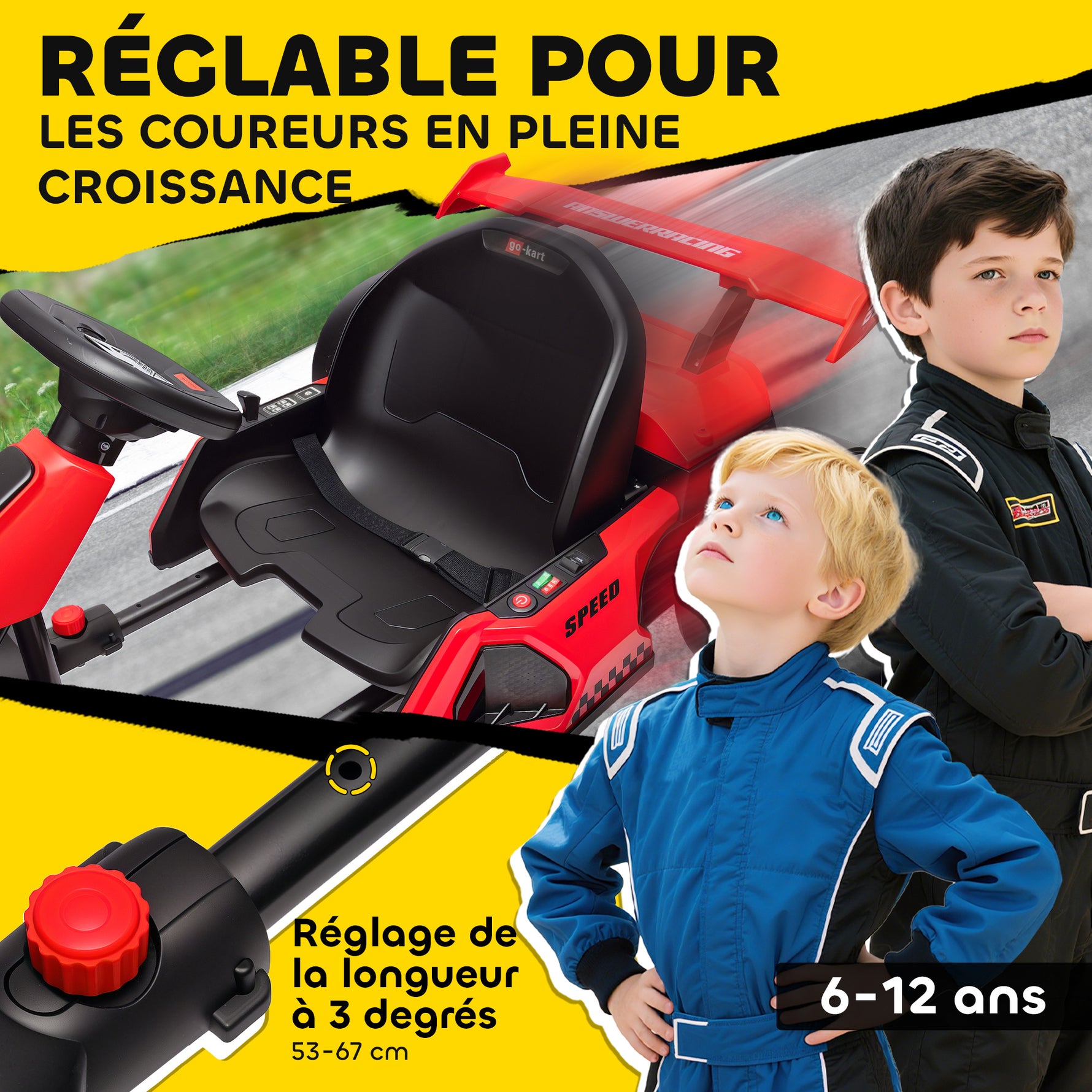Kart électrique pour enfants moteur 2 x 150W batterie 24 V 120 x 76 x 53,5 cm rouge