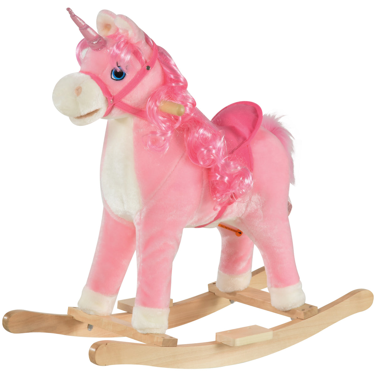 Cheval à Bascule modèle Licorne avec Sons Authentiques Selle Grand Confort Bois de peuplier Rose dim. L74 x l33 x 62H cm
