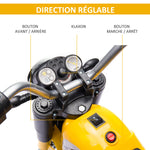 Moto électrique Enfant Chopper Tout-Terrain 6 V 20 W Marche AV AR 3 Roues Effets Lumineux et sonores Jaune Noir