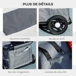 Poussette pour chien poussette petit chien pliable à 4 roues avec tige de poussée réglable 53 x 45 x 28 cm gris