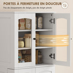 Kitchen tall sideboard, acrylic display cabinet, 4 doors, 10 compartments, 8 shelf racks, 60 x 40 x 162 cm, white