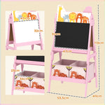 Tableau enfant chevalet enfant double face 2 boîtes de rangement pour enfants 3 - 8 ans 49 x 53,5 x 113 cm rose