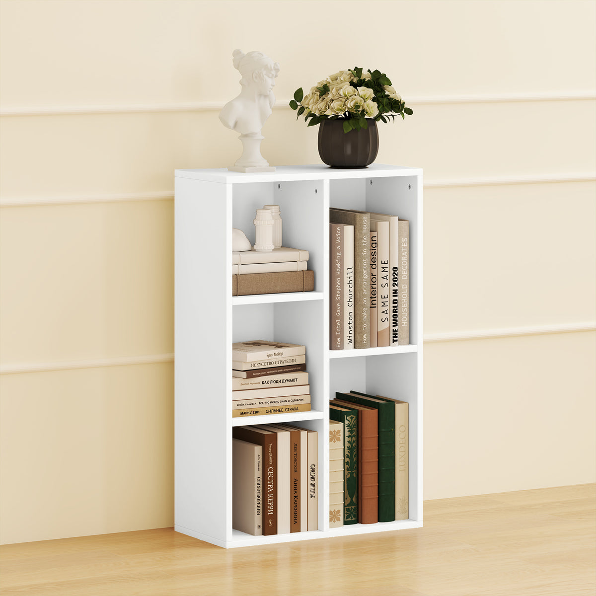 5-tier storage bookshelf, for living room, bedroom, office, 50x24x80cm, white