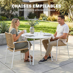 Lot de 2 Chaises de Jardin Empilables en Résine Tressée avec Accoudoirs et Dossier, 55x57x82cm, Jaune