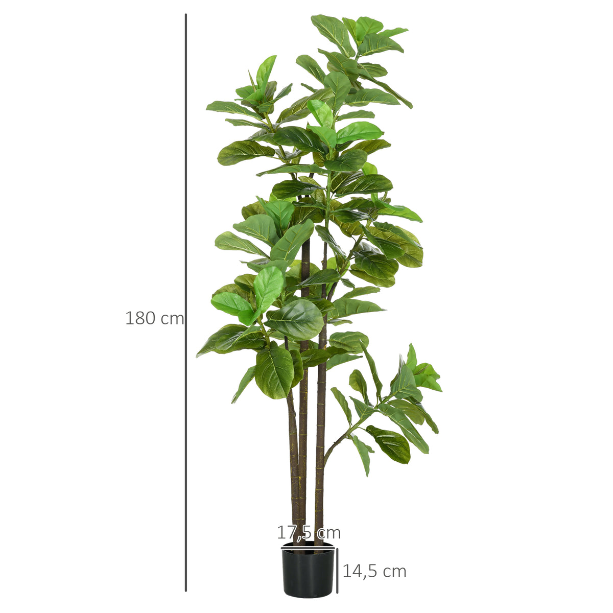 Lot de 2 plantes artificielles Figuier à feuilles de violon Ficus Lyrata hauteur 180cm avec Pot