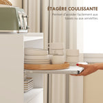 Chariot de cuisine sur roulettes, desserte micro-onde à roulettes avec placard tiroir étagères, 59 x 40 x 92 cm, blanc
