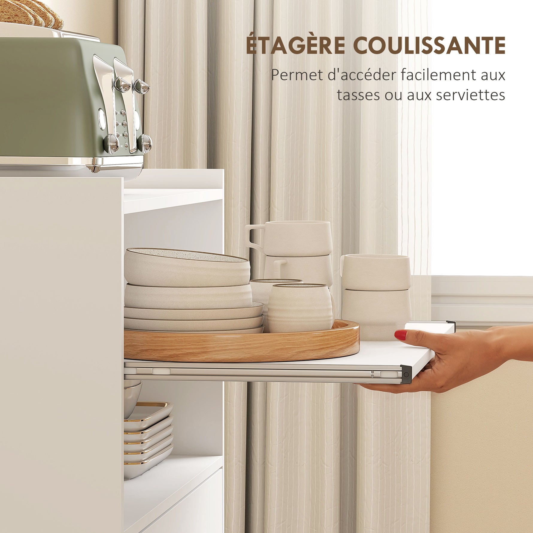 Chariot de cuisine sur roulettes, desserte micro-onde à roulettes avec placard tiroir étagères, 59 x 40 x 92 cm, blanc