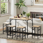 Ensemble Table de Bar Industriel + 4 tabourets Repose-Pieds en Bois couleur Chêne Clair Cadre en métal Noir