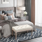 Banc Banquette classique capitonné 80cm bout de lit Rembourrée en lin - bois d'hévéa sculpté, patiné - Crème