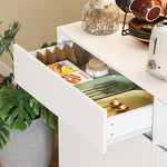 Aparador de cocina, mueble de cocina, armario alto con luz LED RGB, encimera, 6 puertas, 2 cajones, blanco