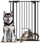 Barrière de sécurité animaux de 104H cm conception haute avec porte chat fermeture automatique système de double verrouillage sans percage de 74 à 80 cm acier noir
