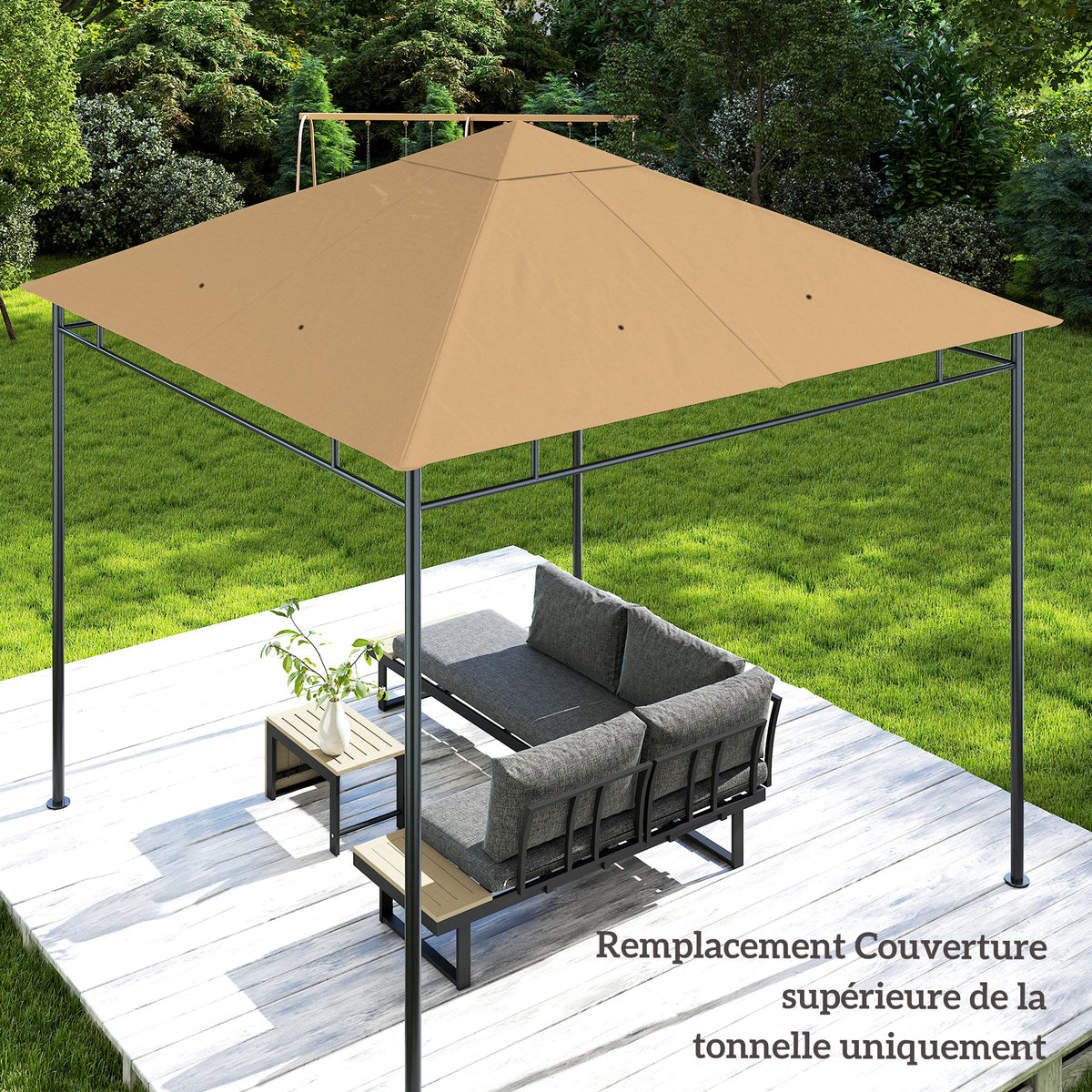 Ersatzdach für Pavillon, Gazebo-Ersatzdach, hochdichter Polyesterstoff 180 g/m², UV-beständig, 3 x 3 m, beige