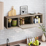 Meuble TV suspendu, Armoire murale avec 2 compartiments ouverts et porte rabattable, 120 x 30 x 29,5 cm, marron