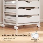 Cajonera de oficina móvil, mueble de almacenamiento con ruedas de madera con 5 cajones, tiradores integrados, 50 x 40 x 74,5 cm, blanco