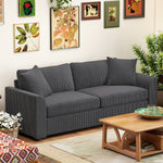 Sofá de 3 plazas de 212 cm con 2 cojines de muelles, tejido de pana, para salón, dormitorio, oficina en casa, gris oscuro