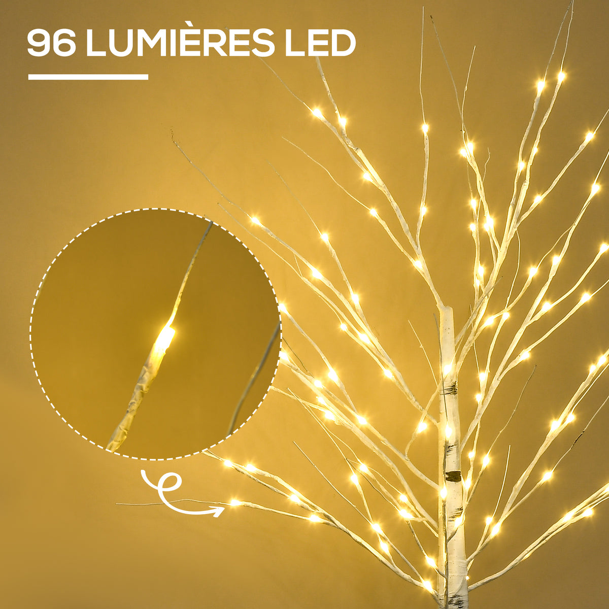 Albero luminoso LED - decorazione luminosa bianco caldo - 96 LED - uso interno - 150 cm - decorazione natalizia camera casa bianco