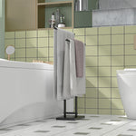 Porte-serviettes sur pied autoportant 2 niveaux en métal pour la salle de bain, dim. 50l x 18,5P x 85H cm, noir