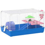 Cage Hamster, Cage Rongeur à 2 Niveaux, Base Amovible pour Nettoyage Facile, Cabane, Roue d'Exercice, 47x30x27cm, Bleu